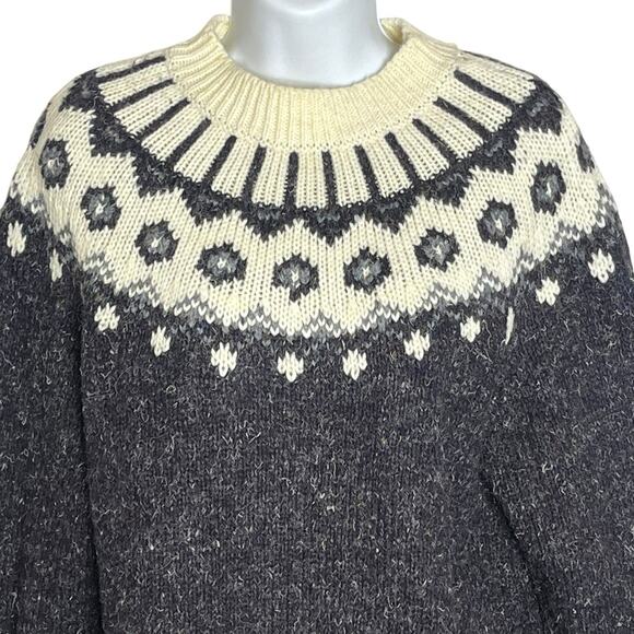 Vtg 80s Limited Express Sweater Women’s M Nordic Fair Isle Cream Black Gray - Picture 2 of 9